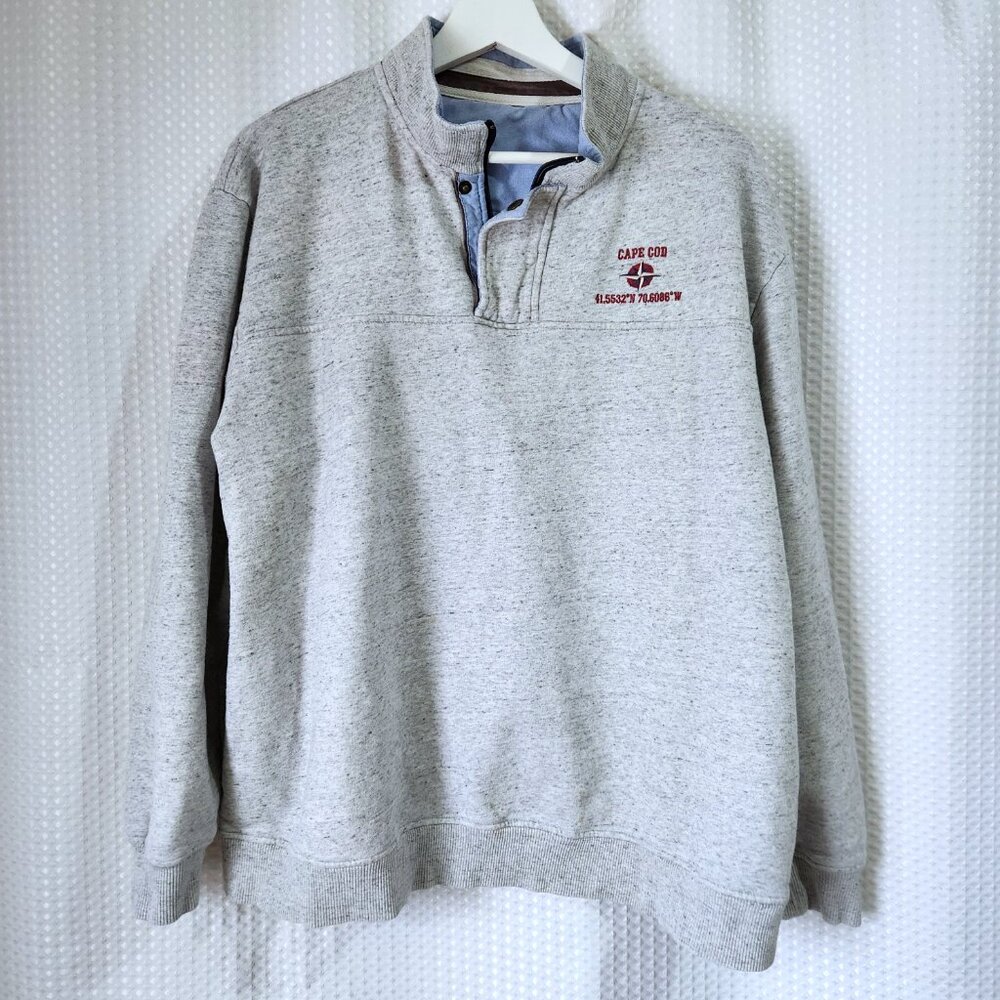 Cape Cod Compass Logo Men's 1/4 Zip Pullover Sweatshirt Size XL Grey Long Sleeve